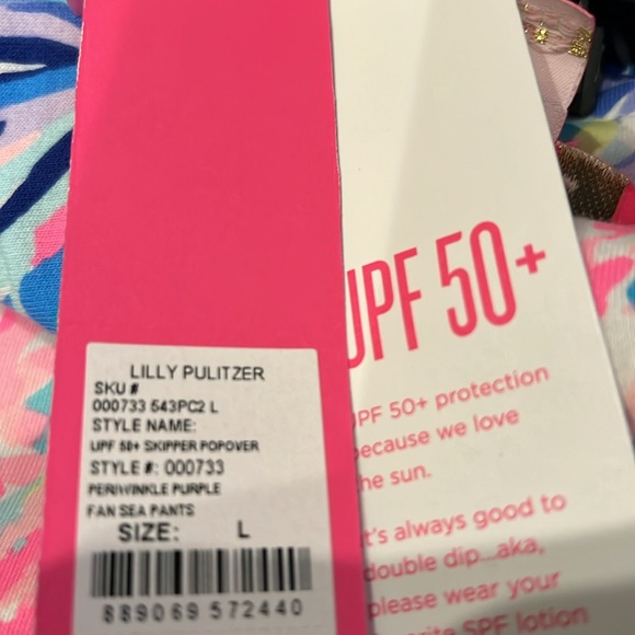 Lilly Pulitzer UPF 50+ Skipper Popover in Periwinkle Purple Fan Sea Pants Large - Picture 6 of 6